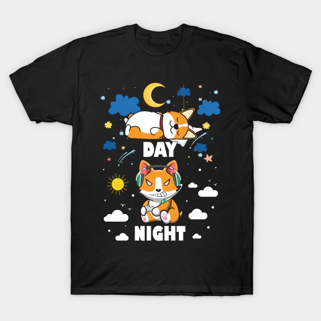 Sleep All Day Play Games All Night Funny Dog Night Shirt Corgi Pc Gamer Gift For Women Men T-Shirt by paynegabriel